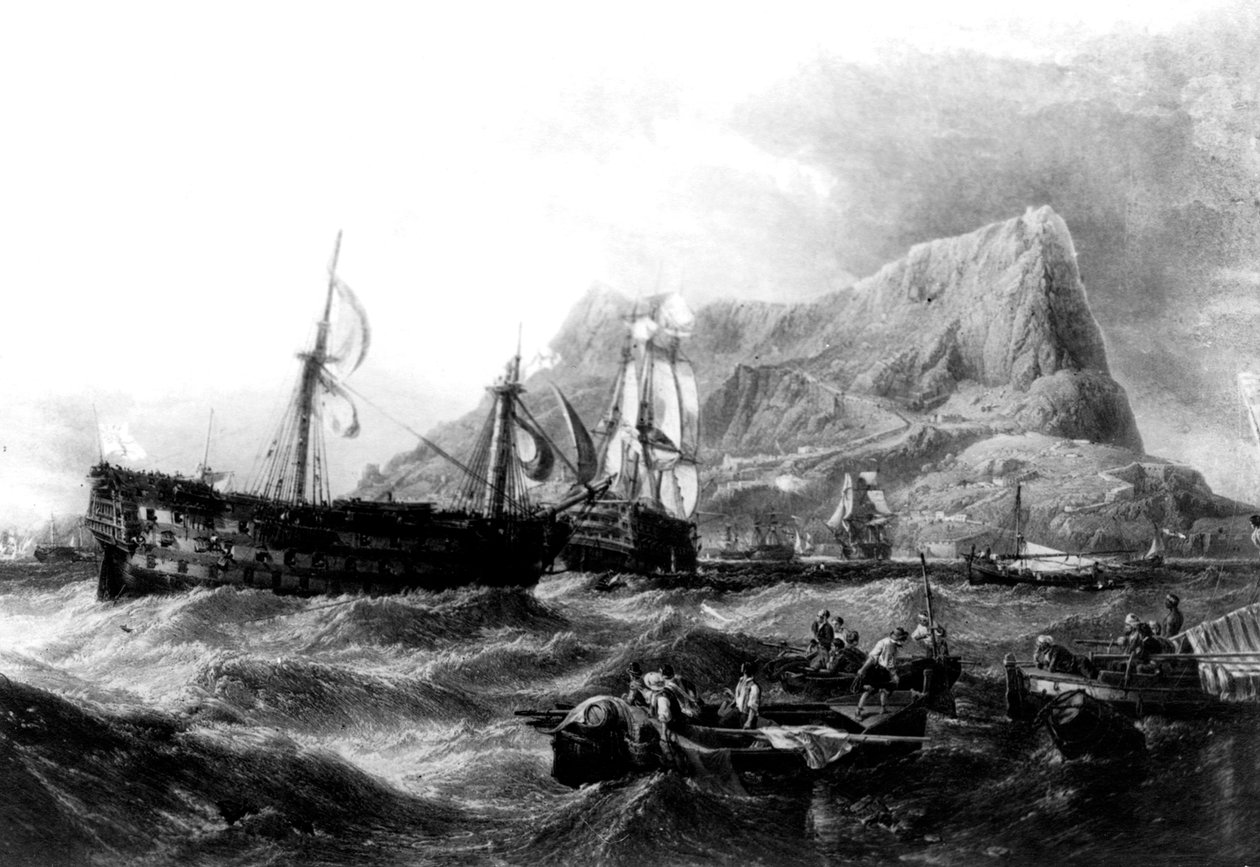 HMS胜利号被拖回直布罗陀，1805，19世纪 作者 不明