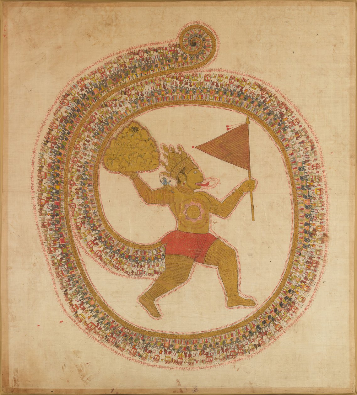 哈努曼（Hanuman）用药用草药在山顶上，ca。 1800。 作者 不明