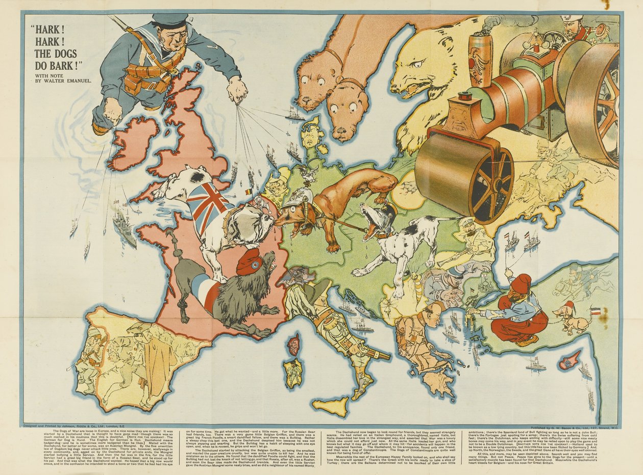 ！ ！狗吠！ 1914年欧洲讽刺地图 作者 不明