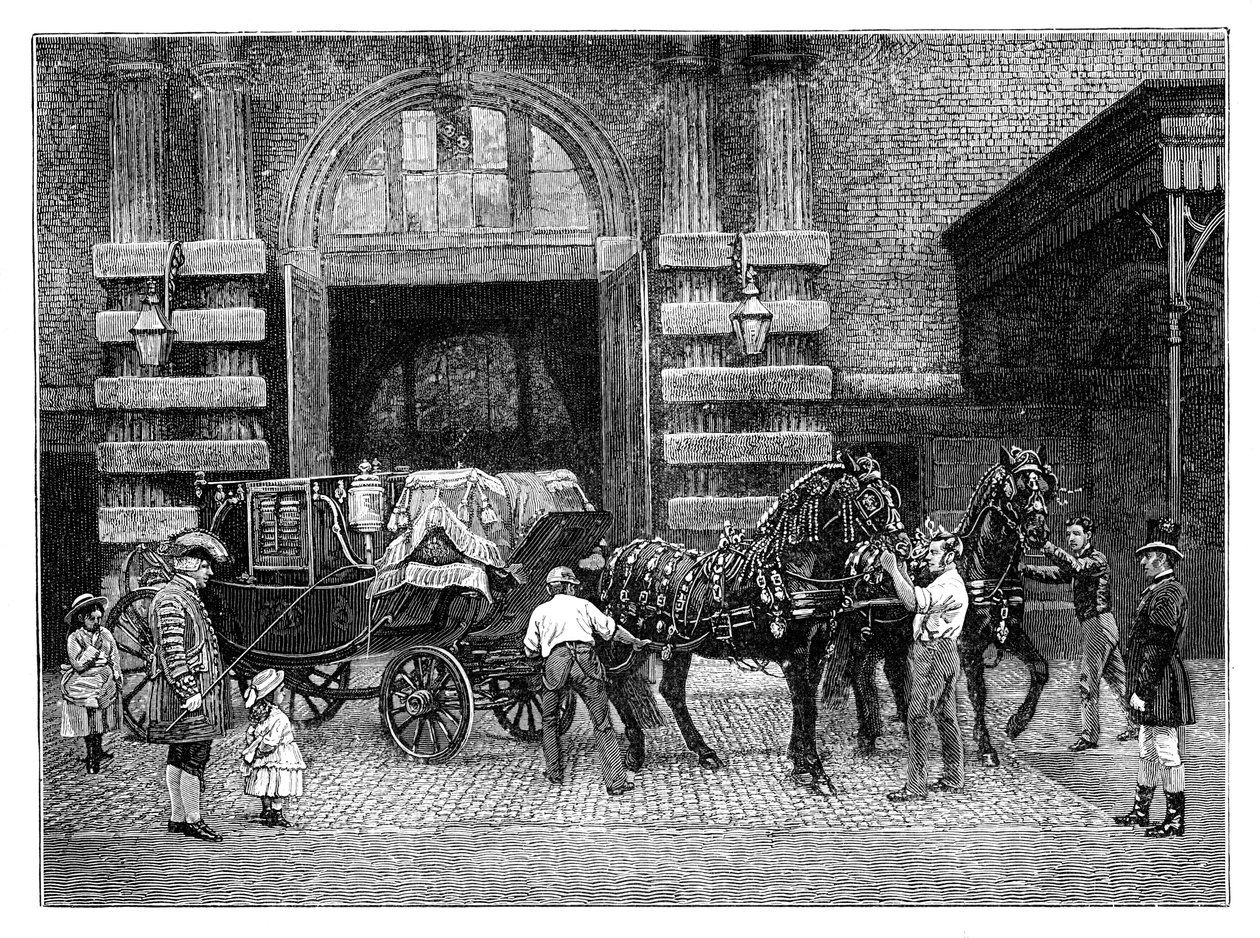 在伦敦白金汉宫的皇家马ws中利用黑马，c1888 作者 不明