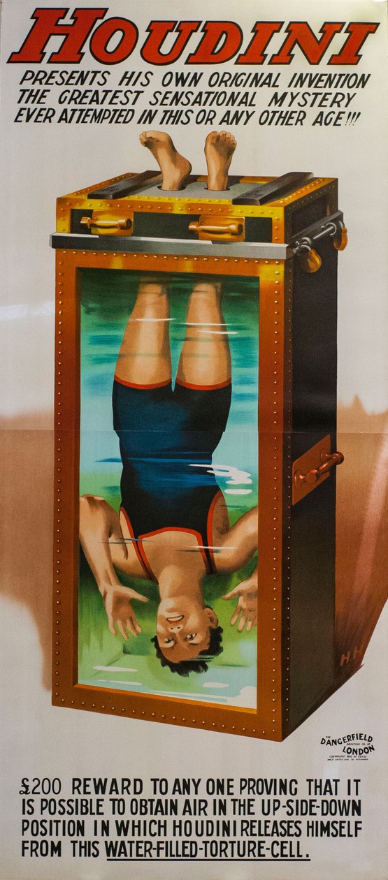 哈里·霍迪尼（Harry Houdini）。水酷刑室，1912年。 作者 不明