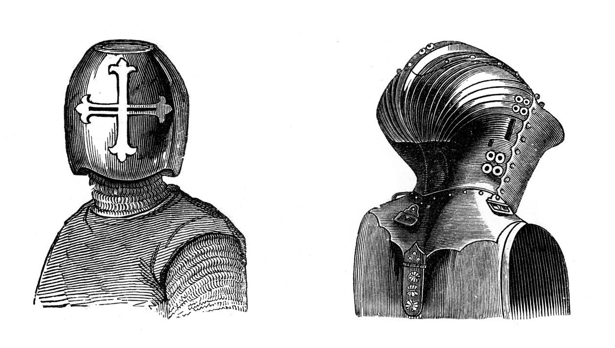 13和15世纪的头盔，1870年 作者 不明