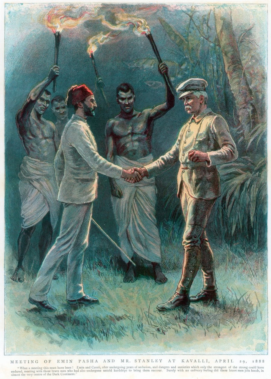 威尔士记者兼探险家亨利·莫顿·斯坦利（Henry Morton Stanley），于1888年4月29日在卡瓦利与埃敏·帕夏会面 作者 不明