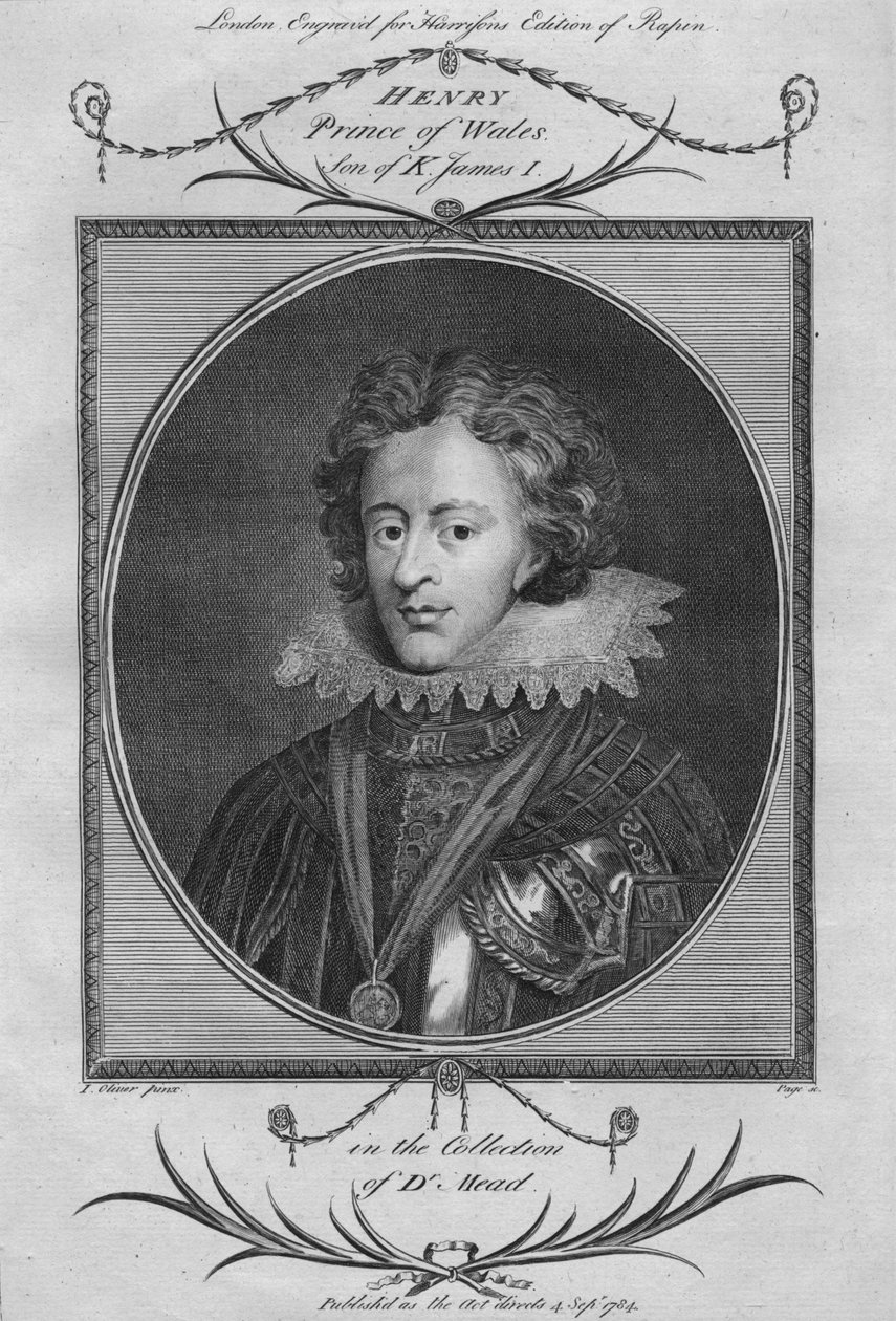 威尔士亲王亨利，詹姆斯一世国王的儿子，1784年。 作者 不明