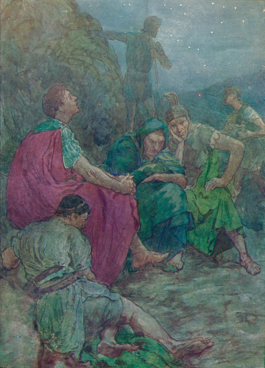 在这里，被陡峭的悬崖所掩盖，他坐下来休息，c1912 1912 作者 不明