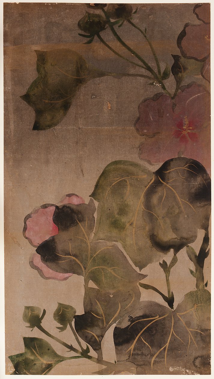 芙蓉花和叶子，江户时期，1615-1868。 作者 不明