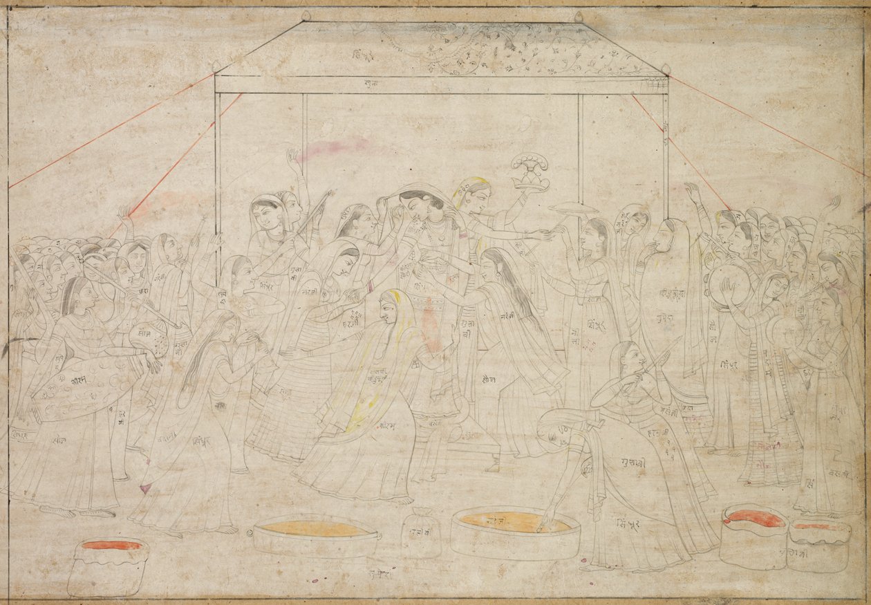 印度春节克里希纳穿着春节的胡里节女装，c。 1790年。 作者 不明
