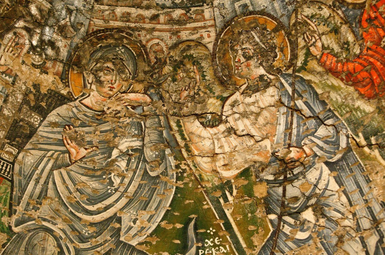 Holy Virgin and Saint John Kame coptic monastery : 9th century fresco : The Annunciation Egypt 作者 不明