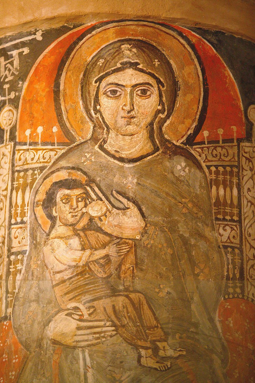 Holy Virgin and Saint John Kame coptic monastery fresco : Mary breastfeeding Jesus Egypt 作者 不明