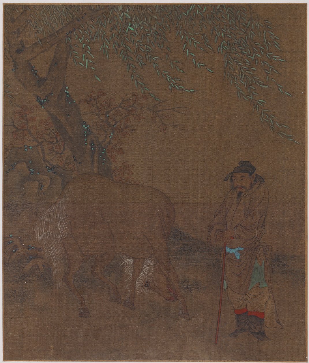 柳树下的马和新郎，可能是明朝的，1368-1644。 作者 不明
