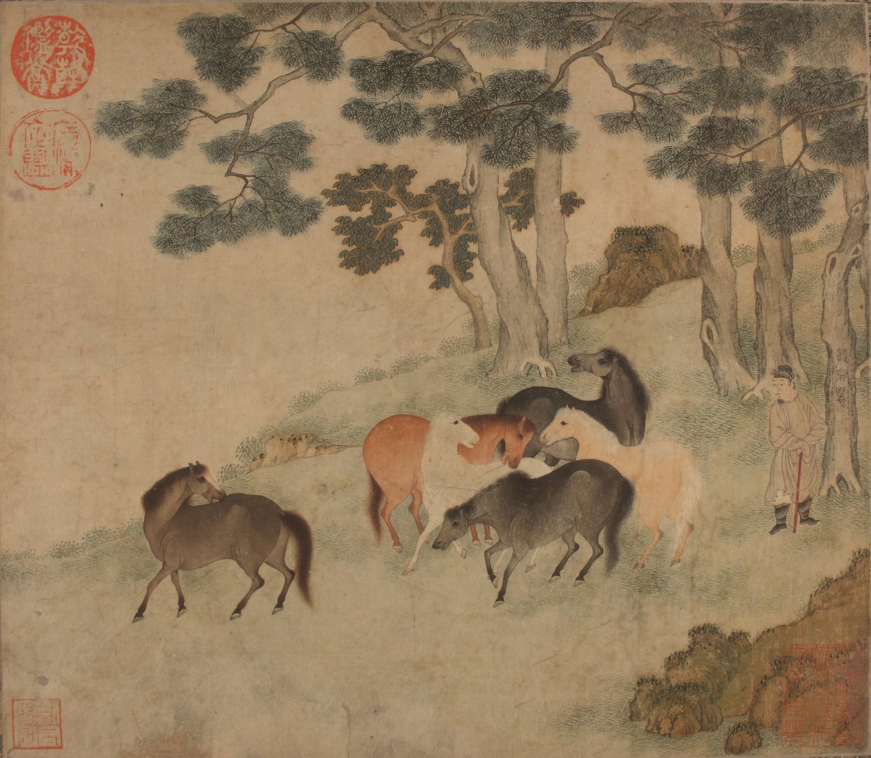马在景观与服务员。 作者 不明