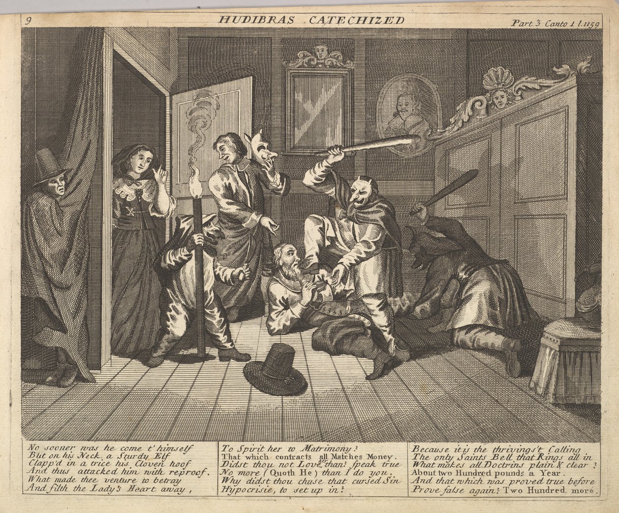 Hudibras塑化的板9：塞缪尔·巴特勒（Samuel Butlers）的插图Hudibras，1725-30。 作者 不明