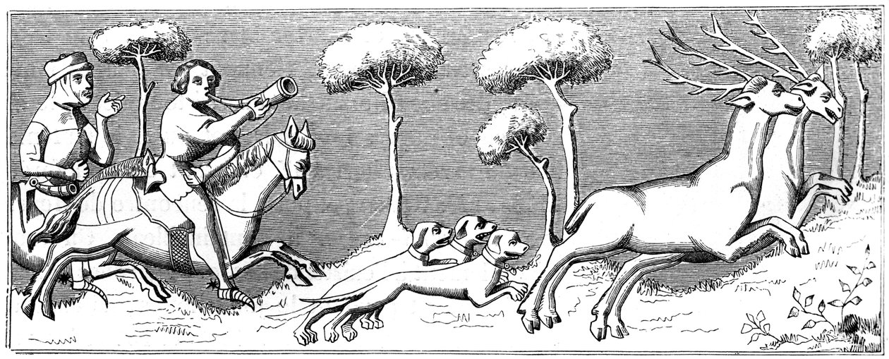 带狗的狩猎鹿，14世纪，1849年 作者 不明