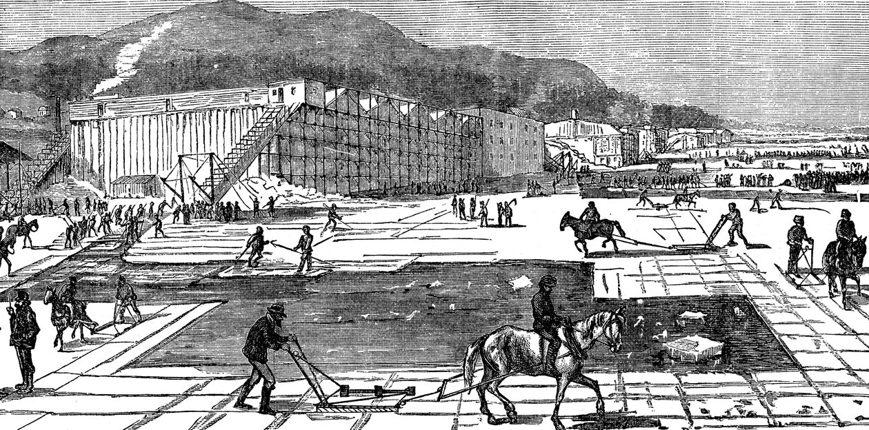 1875年在美国纽约附近的哈德逊河上集冰 作者 不明