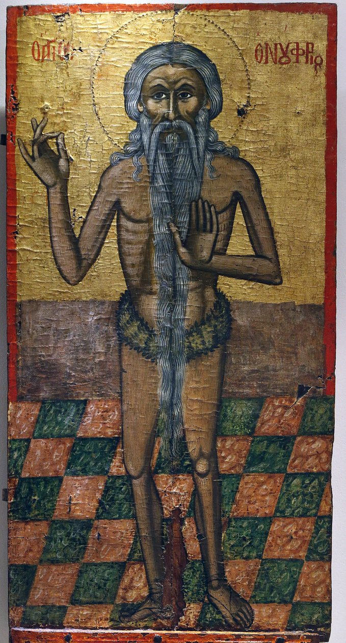 Icon in Pedoulas Byzantine museum : Saint Onoufrios (17th century), 20150510, Pedoulas, Cyprus 作者 不明
