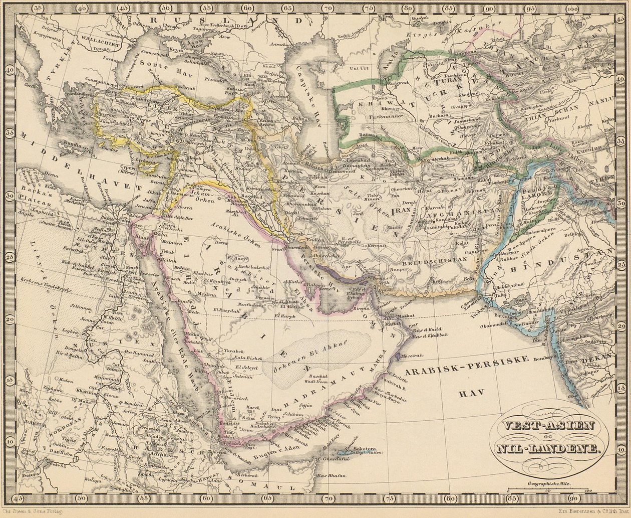 插图来自于作者不详、由Chr.Steen & Søn出版的Atlas over alle Jordens Dele一书（哥本哈根，1857）。 作者 不明