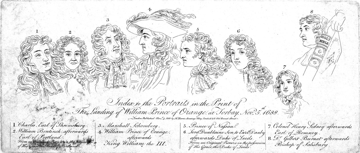 1688年11月5日，1830年代，奥兰治威廉王子在托贝（Torbay）登陆的索引 作者 不明