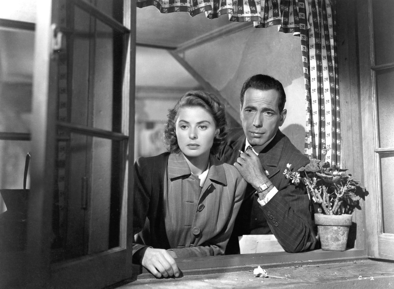 英格丽·Berg曼（Ingrid Bergman）和汉弗莱·鲍嘉（Humphrey Bogart），1942年在卡萨布兰卡 作者 不明