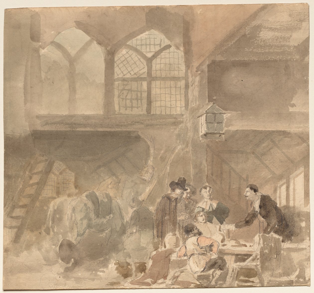 旅馆内部，1800年代。 作者 不明