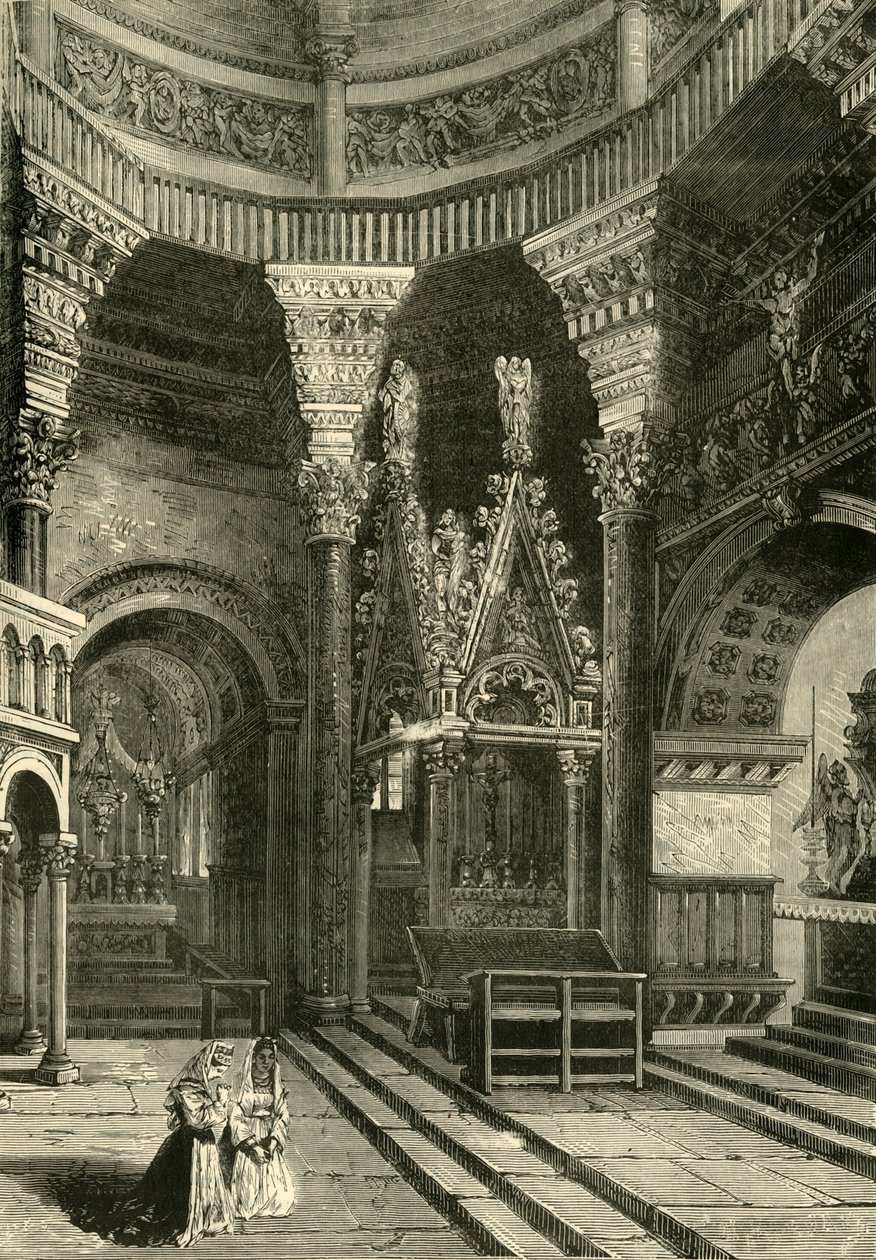 Spalatro大教堂的内部以前是戴克里先宫的寺庙，1890年。 作者 不明