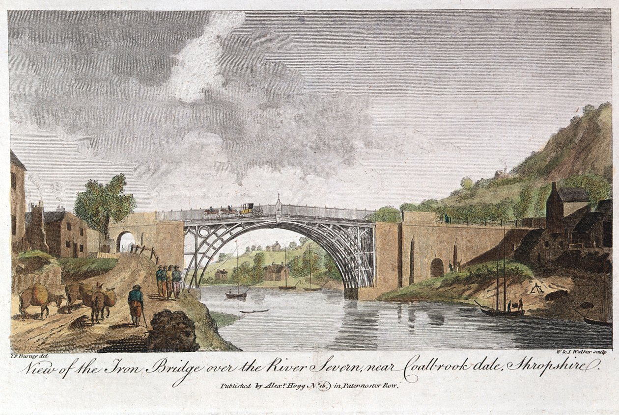 横跨塞文河的铁桥，建于1779年，位于英国Coalbrookdale的Ironbridge 作者 不明