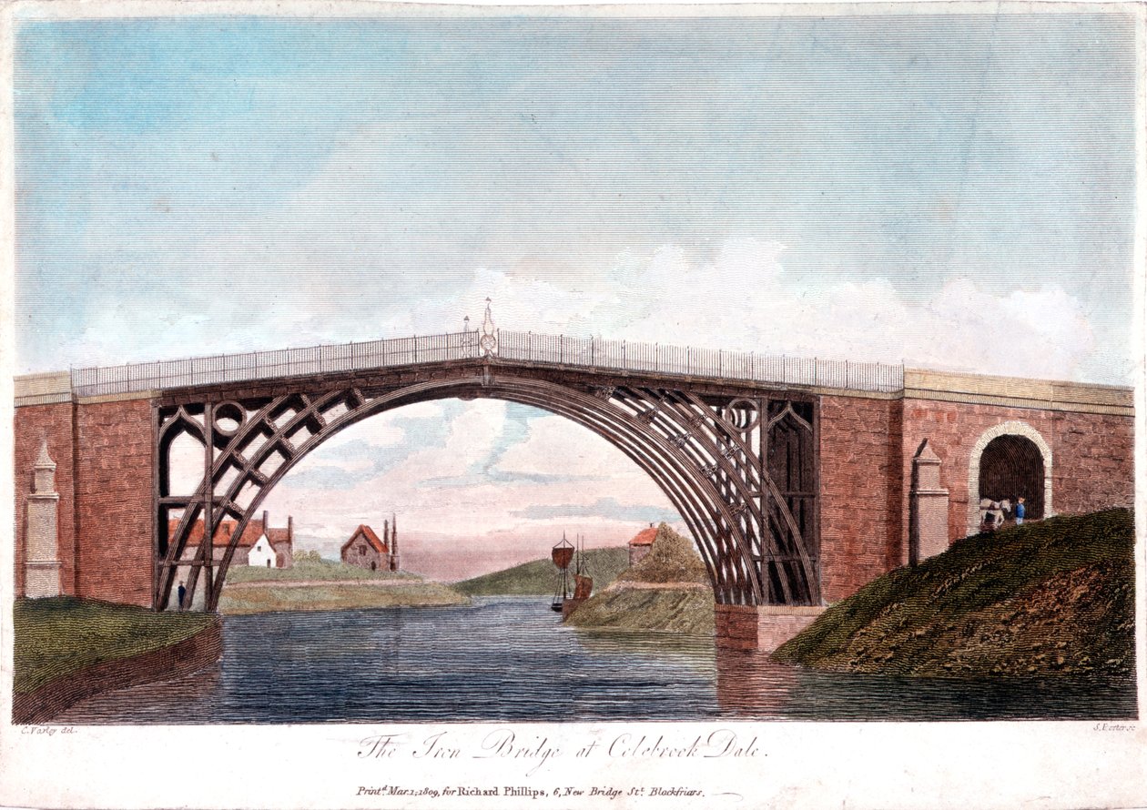 横跨塞文河的铁桥，建于1779年1809年，位于英国Coalbrookdale，铁桥 作者 不明