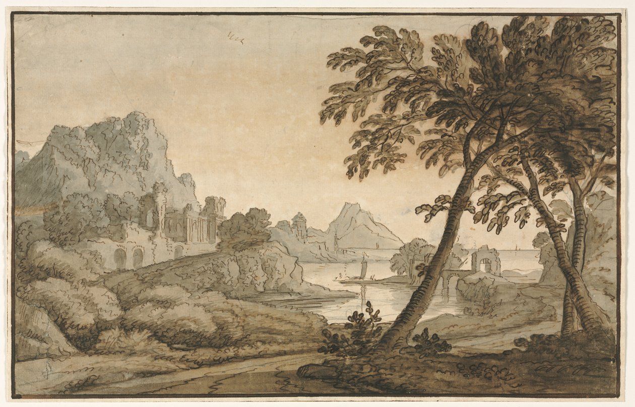 意大利风景画，1700年代。 作者 不明