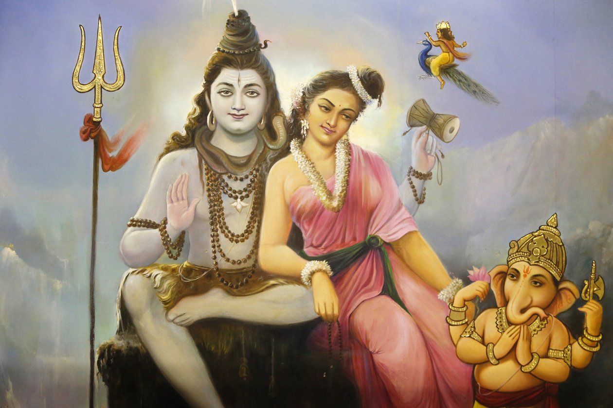 Jalaram Prathna hindu temple, Leicester. Fresco depicting Shiva, Parvati and Ganesh. United kingdom 作者 不明