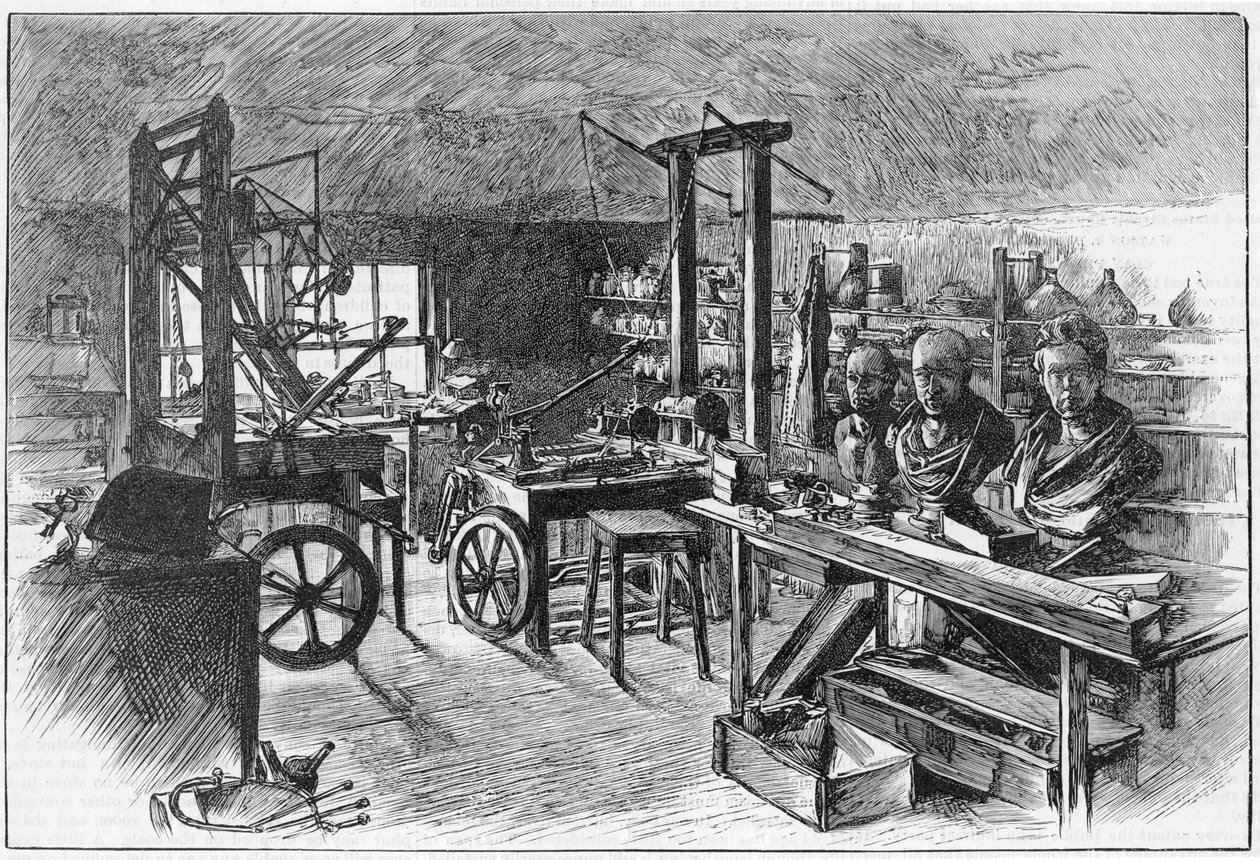 詹姆斯·沃茨（James Watts）在伯明翰希思菲尔德音乐厅的讲习班，1886年 作者 不明