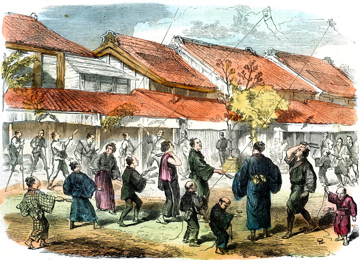 1865年在横滨街头举行的日本斗game和shuttle球比赛 作者 不明