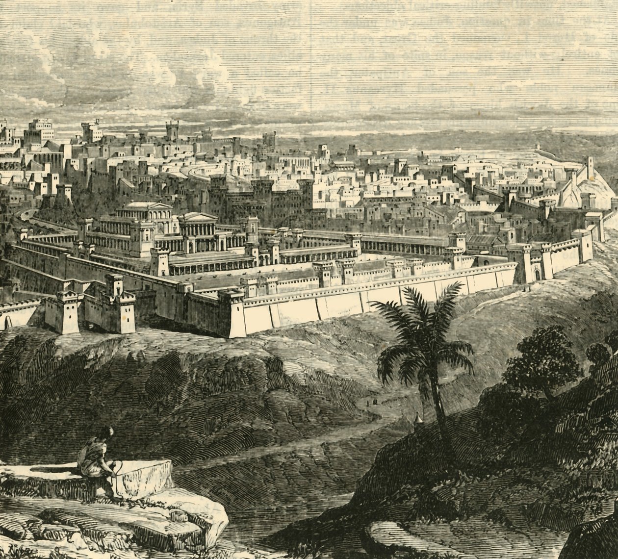 耶稣基督时代的耶路撒冷，展示了希律大帝重建的圣殿，1890年。 作者 不明