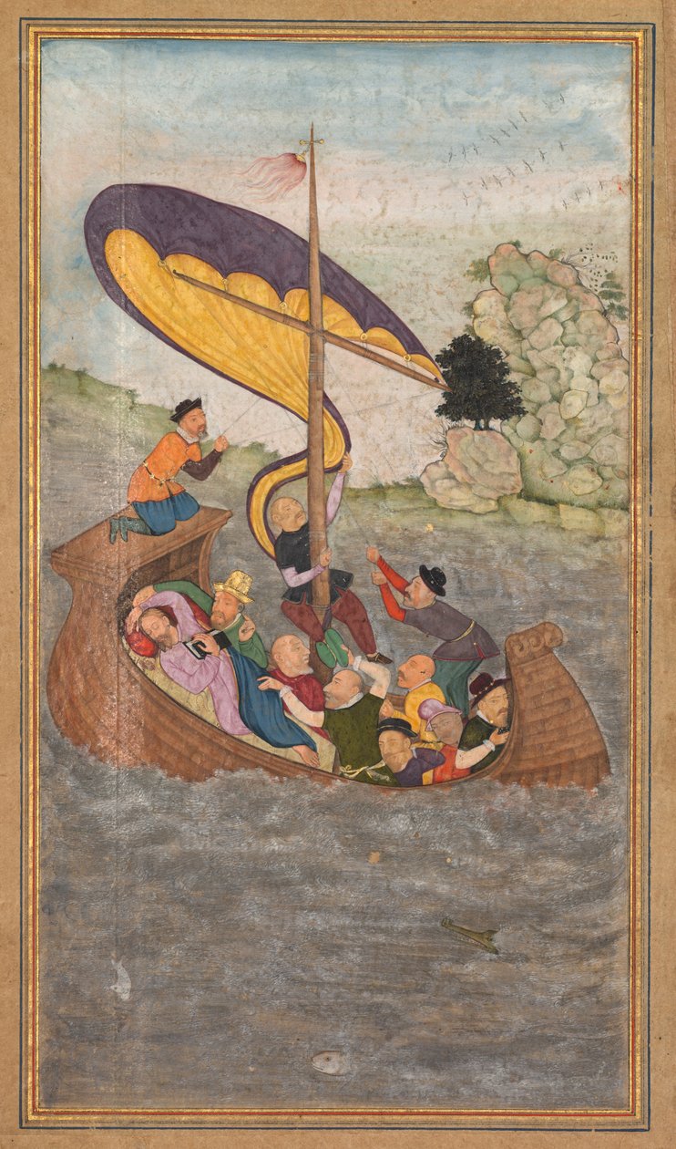 耶稣在加利利海的一场暴风雨中被唤醒，来自Mirat al-quds ...，1602-1604年。 作者 不明