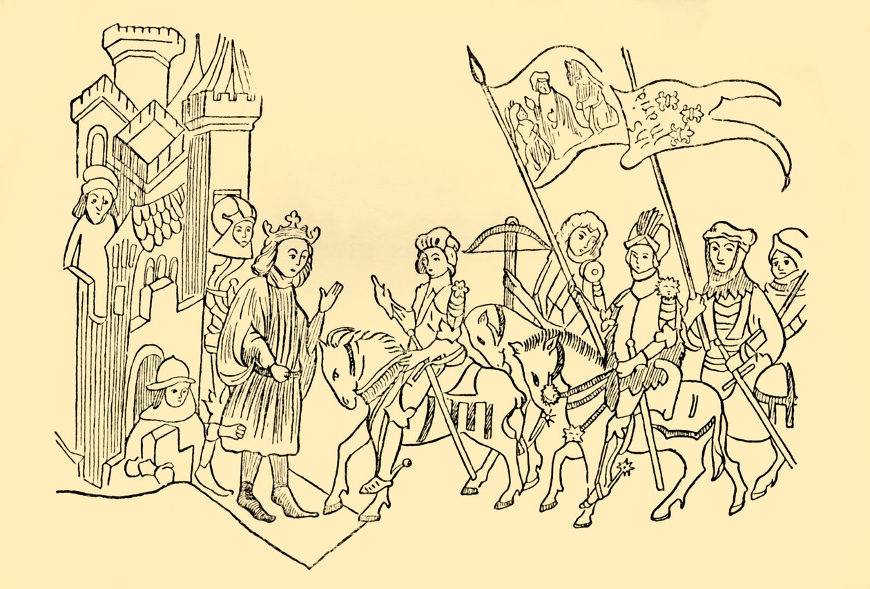 圣女贞德（Joan of Arc）来到法国国王的宫廷，大约在1930年。 作者 不明