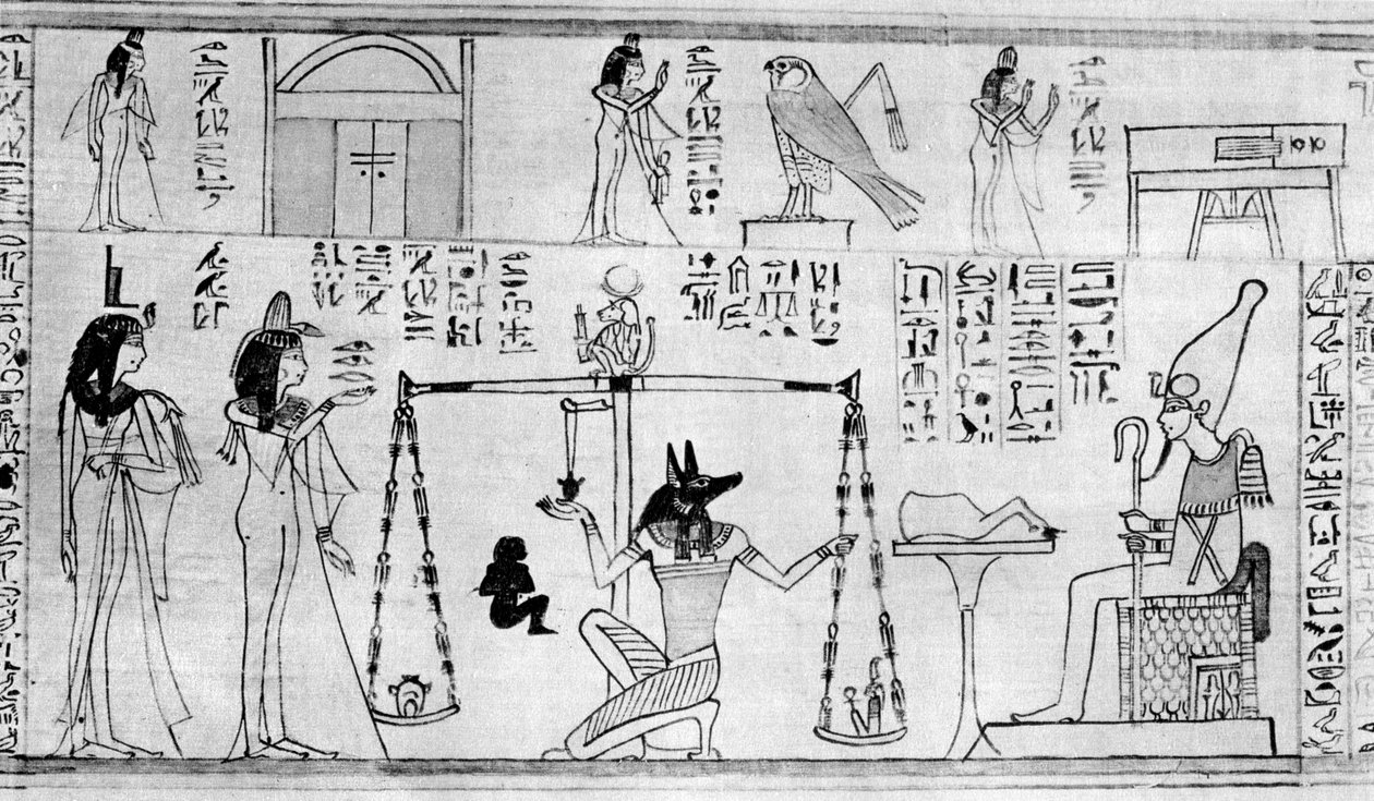 死者的审判，出自公元前1025年（公元前1936年）埃及迪尔-巴哈里神庙 作者 不明