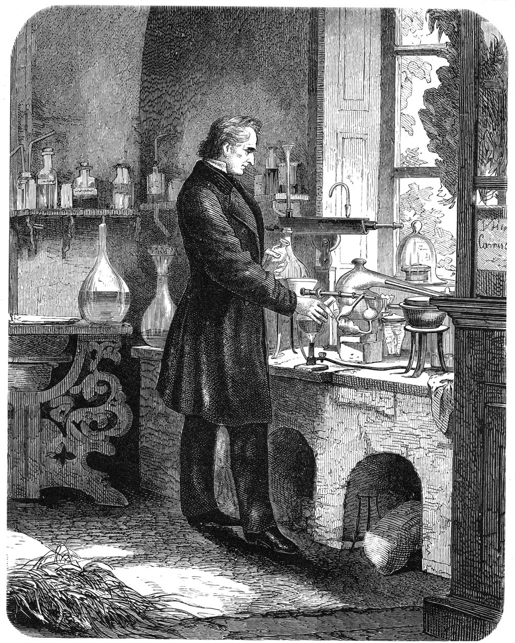 19世纪中叶c1885年，德国化学家Justus von Liebig在他的实验室中工作 作者 不明