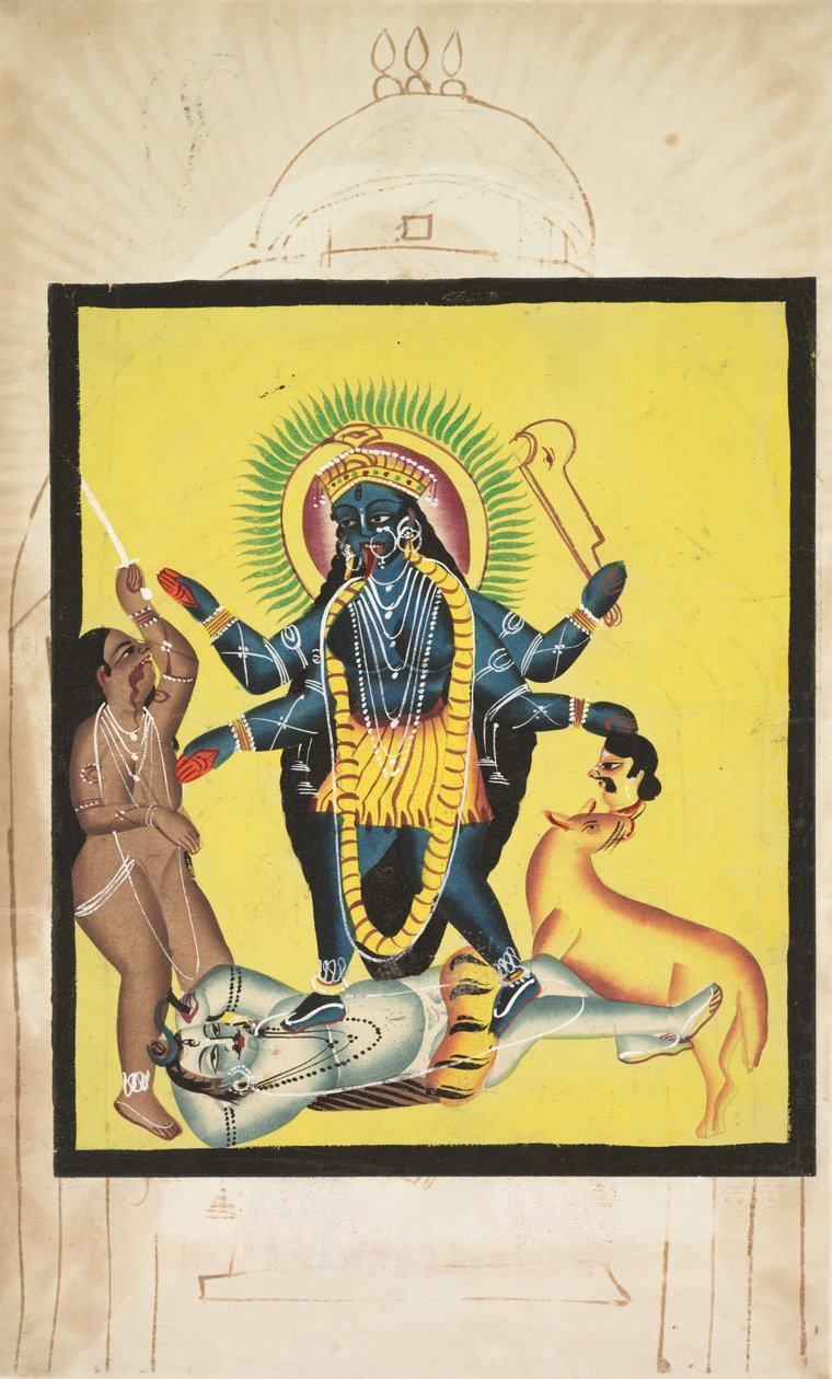 卡利（Kali）站在湿婆神（Shiva），1800年代。 作者 不明