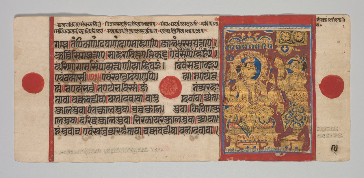 带有24个缩图的《卡尔帕丝绸手稿》：Sakra Summons Harinegamesin，c。 1475-1500。 作者 不明