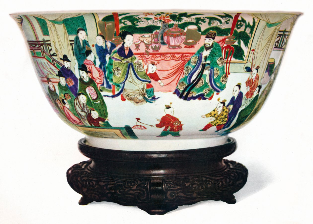 康熙时期彩绘孔雀纹碗，带有皇室遗迹，中文，c1705 作者 不明