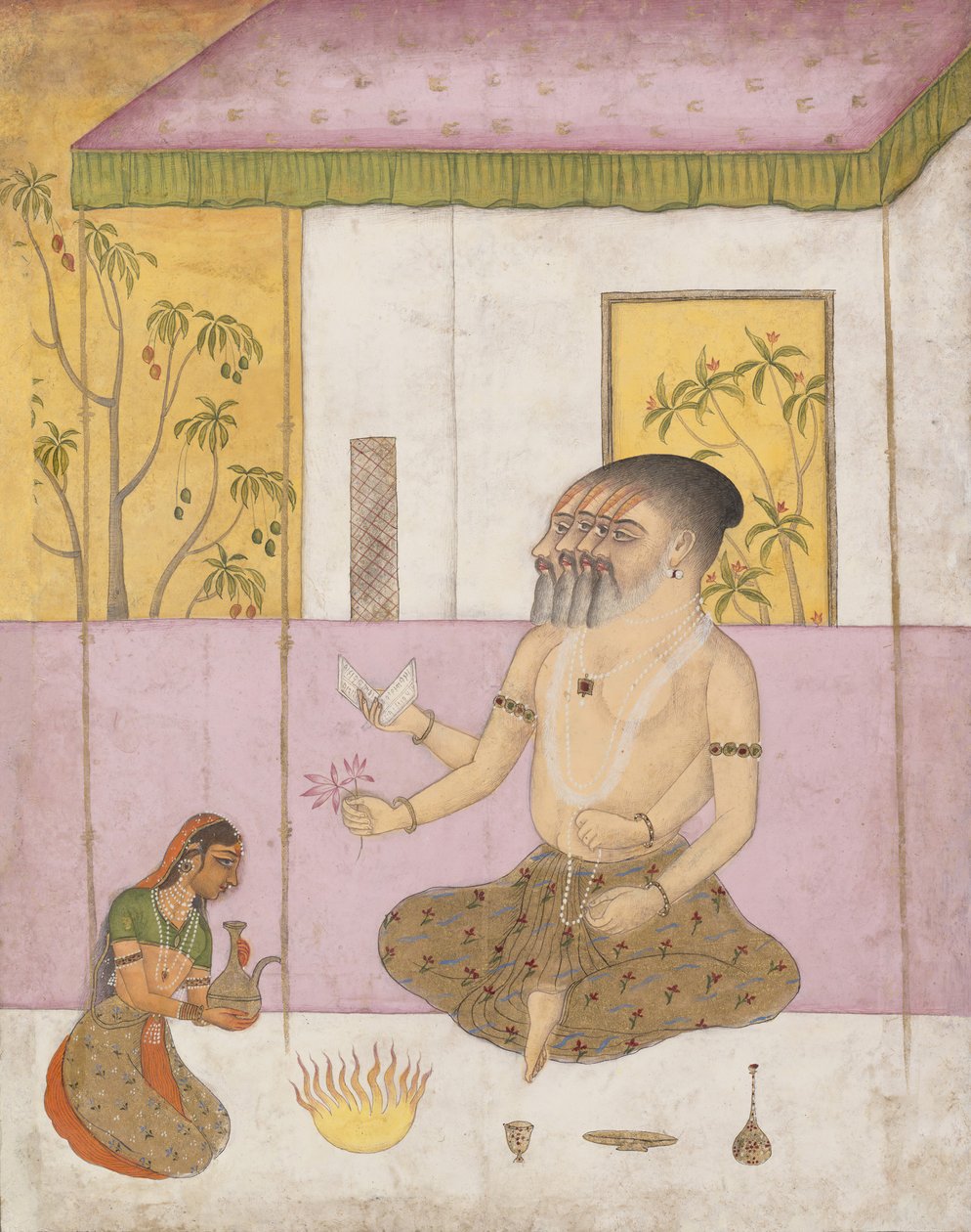 Khambhavati Ragini: 对开本，来自ragamala系列的Garland of Musical Modes，约1675年。 作者 不明