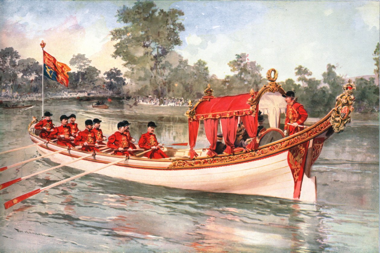 乔治五世国王和玛丽皇后在州驳船上访问亨利·赛加，1912年 作者 不明