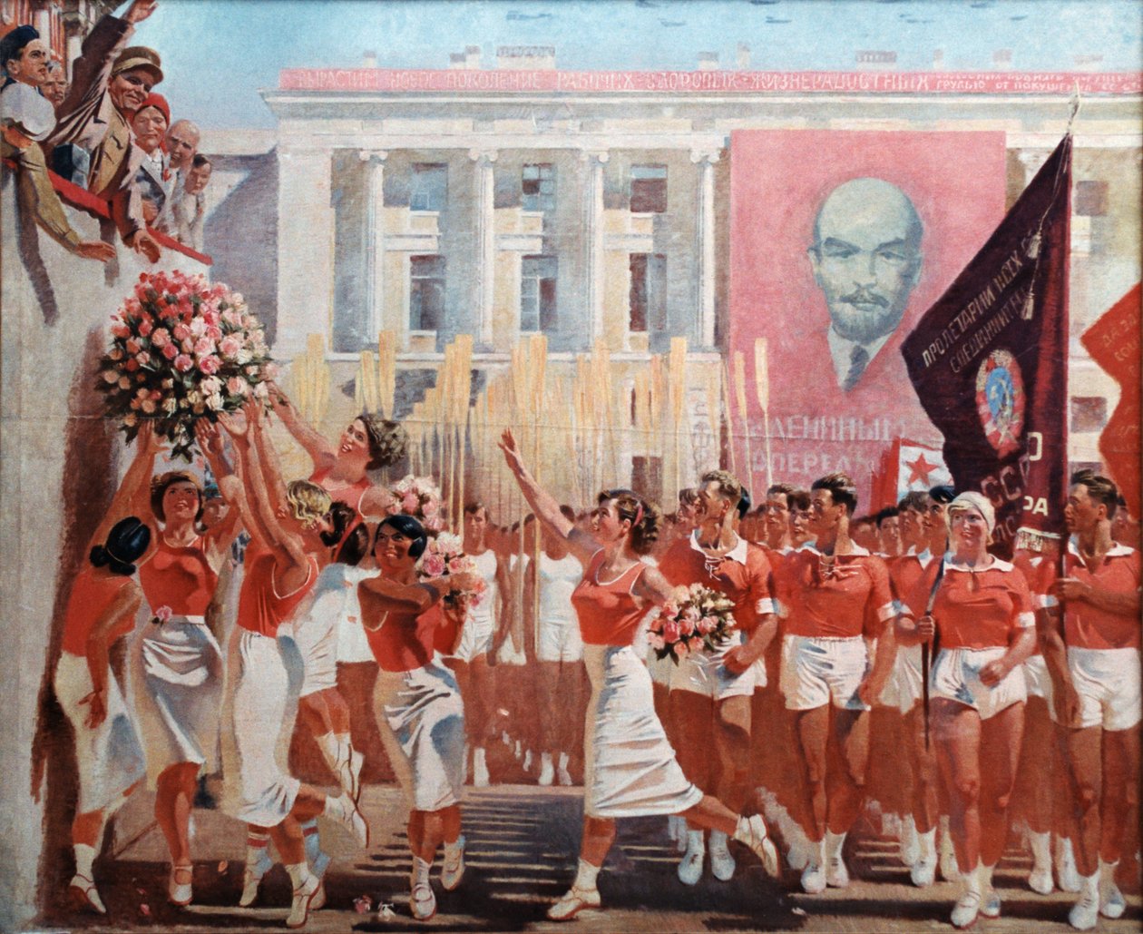 基洛夫观看运动员的游行》（1935年），A, N, Samokhvalov的画。 作者 不明