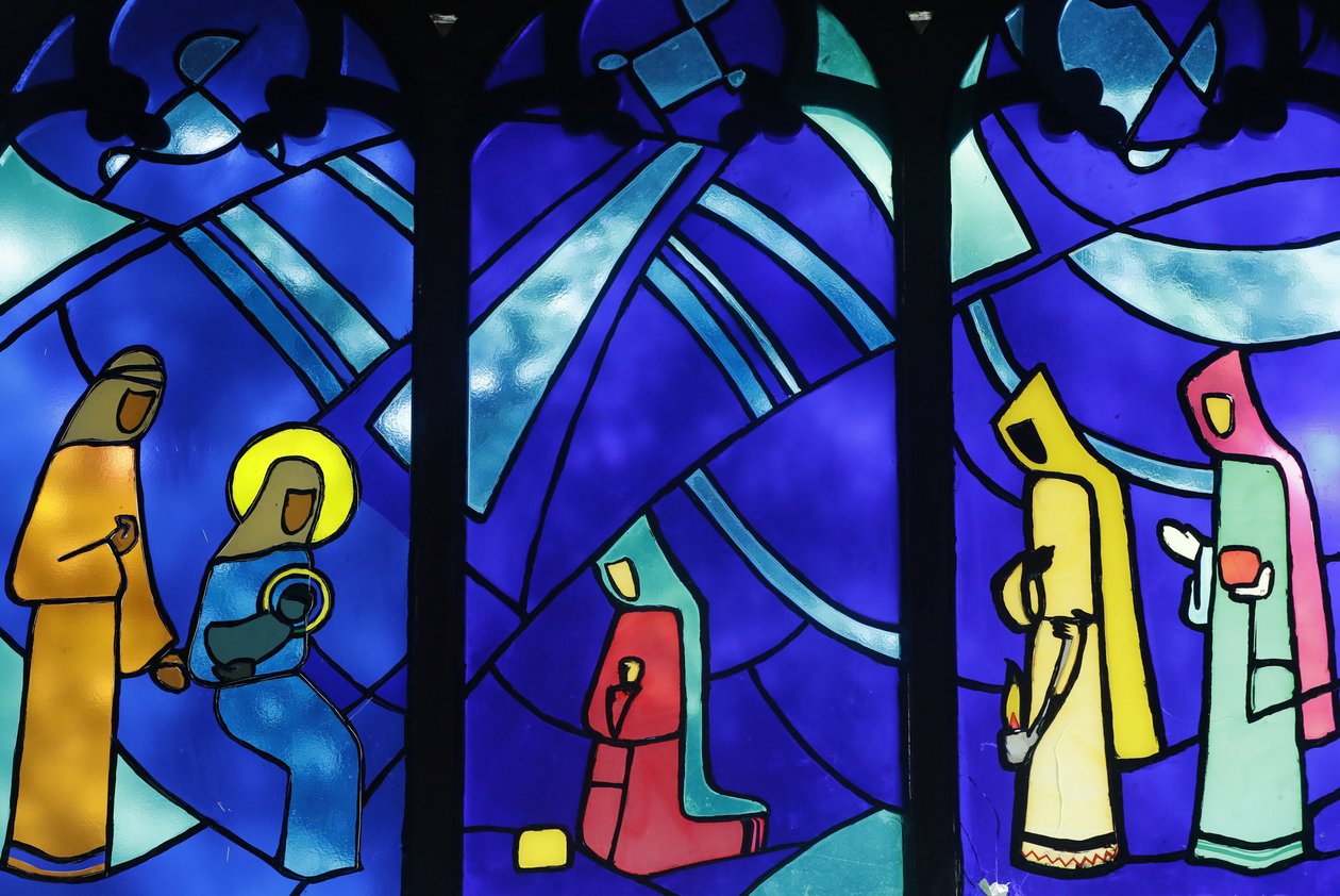 Kon Tum Cathedral. Stained glass window. Adoration of the Magi. Kon Tum. Vietnam 作者 不明