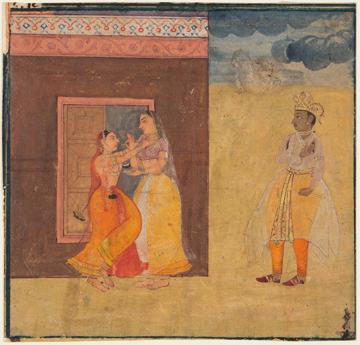 奎师那（Krishna Abhisarika Nayika），来自Rasikapriya手稿，c。 1615-25。 作者 不明