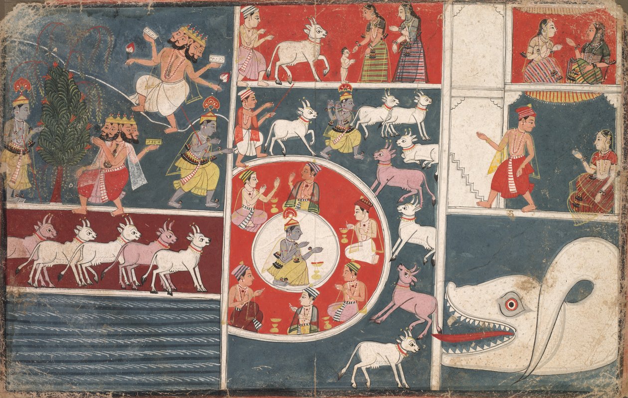 克里希纳（Krishna）演奏长笛和《博伽梵歌》（Phagana）的其他情节c。 1650。 作者 不明
