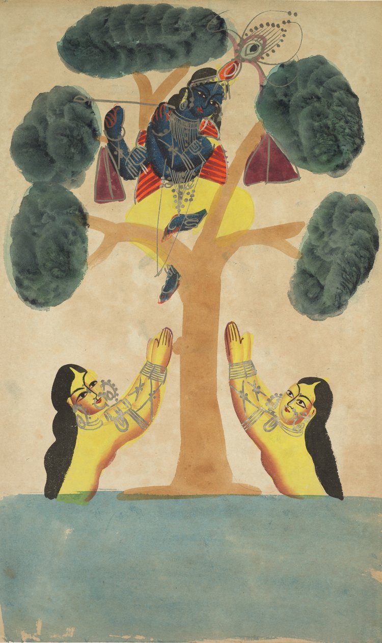 克里希纳（Krishna）偷了女牛仔戈皮（1800年代）的衣服。 作者 不明