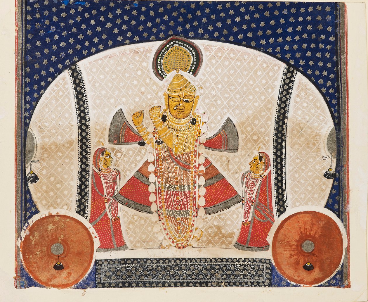 扮演Shrinathji的克里希纳吹奏长笛，20世纪初 作者 不明