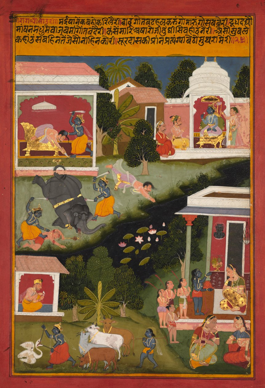 克里希纳（Krishna）作为恶魔的毁灭者，来自Surdass Sursagar，c。 1700。 作者 不明