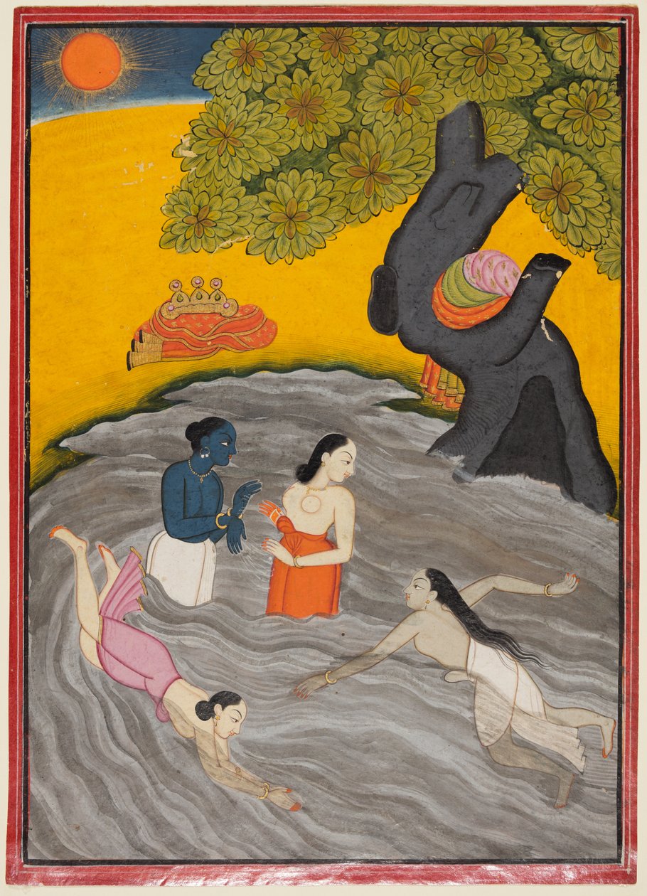 克里希纳（Krishna）和尤纳（Jumna）的戈皮犬（gopis）玩耍； c。 1770年。 作者 不明
