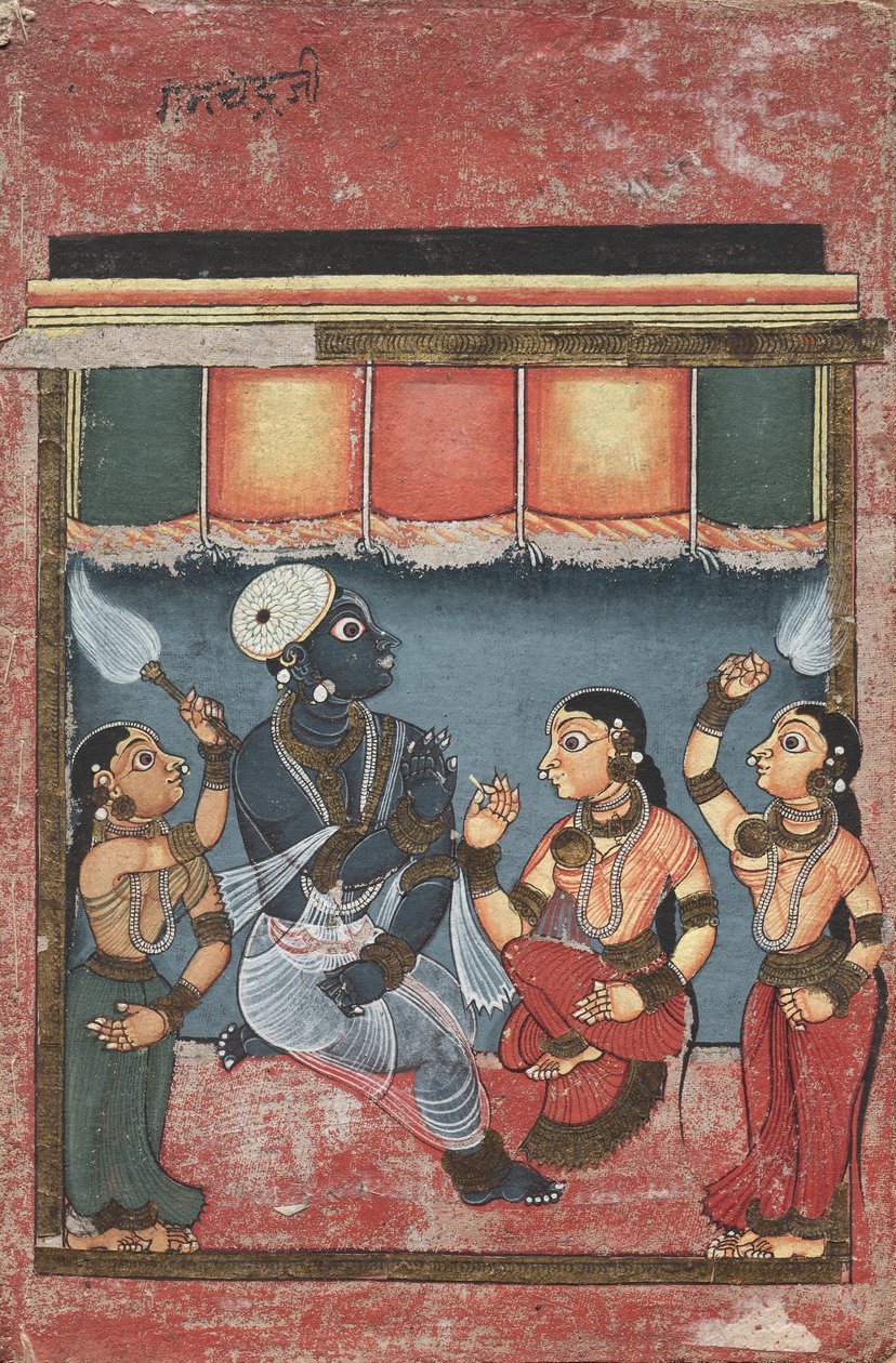 克里希纳（Krishna）与拉达（Radha）和两名服务员，贾格纳斯（Jagannath），苏巴德拉（Subhadra）和巴拉拉玛（Balarama）……第18分 作者 不明