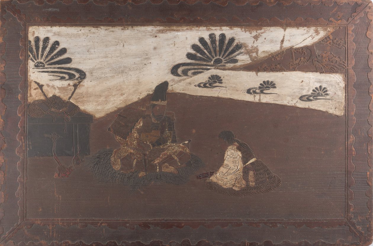 Kusunoki Masashige向其儿子Masatsura告别，19世纪。 作者 不明